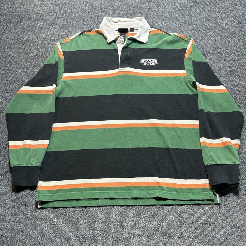 H&M x Stranger Things Rugby Shirt Men M Relaxed Fit Striped Netflix TV Collab